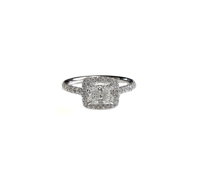 Fink's Exclusive Platinum Halo Radiant Diamond Engagement Ring